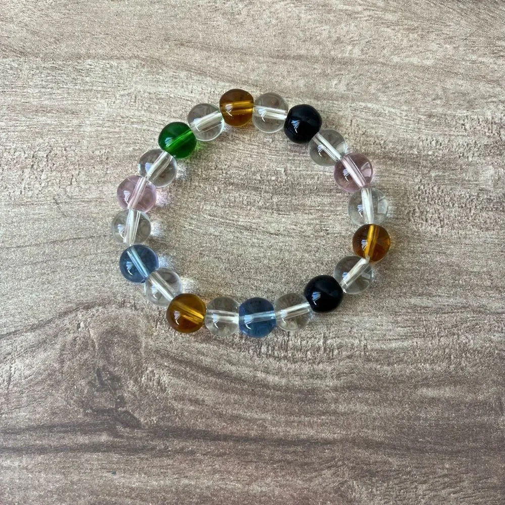 Glass Bead Handmade Stretch Bracelet multicolored Boho Unique Neutral Be…
